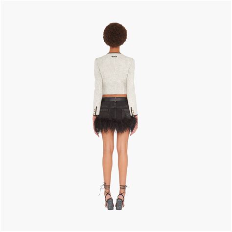 Black Denim Miniskirt With Feathers Miu Miu