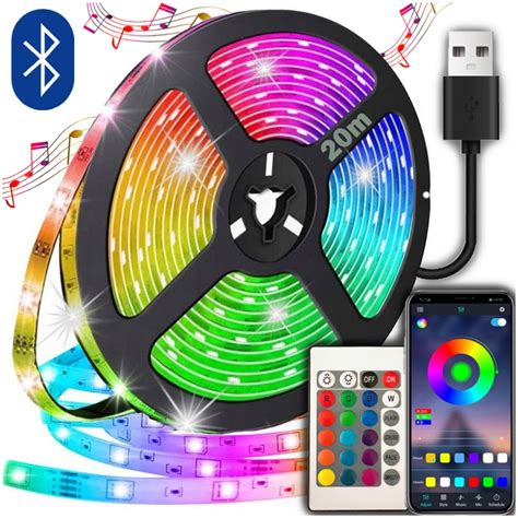 TAŚMA LED RGB 20m USB LEDY 5050 APLIKACJA PILOT kolorowa listwa