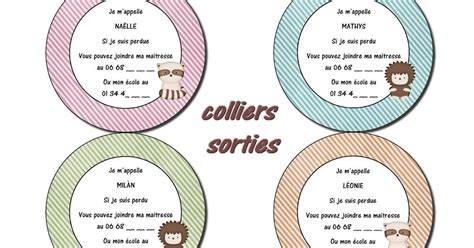 Colliers Personnalis S Pour Les Sorties Par La Classe De Laur Ne