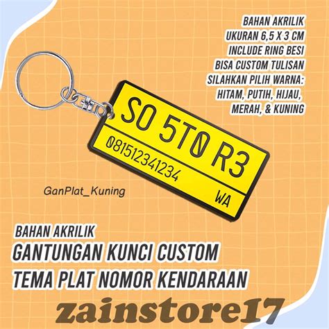 Jual Gantungan Kunci Ganci Akrilik Custom Tulisan Tema Desain Plat