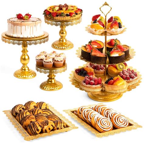 Gold Cake Stand - 6 pcs Gold Cake Stands Set for Parties or Wedding, Gold Tiered Cupcake Stand ...