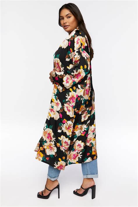 Plus Size Floral Print Kimono