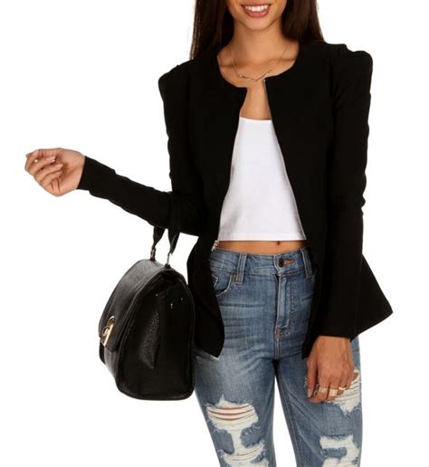 Black Ponte Peplum Jacket Peplum Jacket Black Peplum Cute Outfits