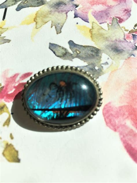 Vintage Blue Morpho Butterfly Wing Brooch Pin Tropic Gem