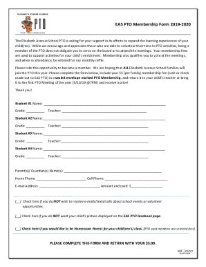 Fillable Online EAS PTO Membership Form 2019 2020 Fax Email Print