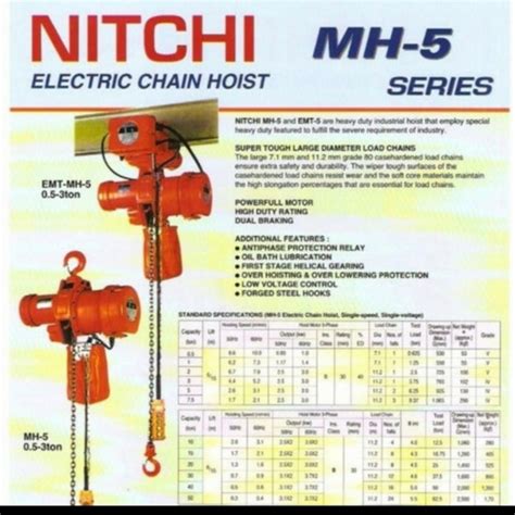 Jual Electric Chain Hoist Nitchi Ton Emt Mh Varian Made In