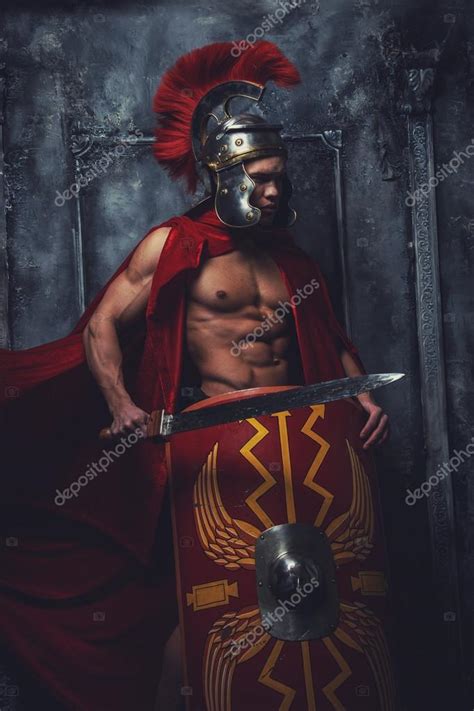 Male In Roman Armor With Sword And Shield Stock Photo Fxquadro