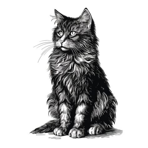 Detailed Black And White Cat Drawing Realistic Engraving Style | Premium AI-generated image