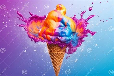 Illustration Showcasing An Ice Cream Cone With Vibrant Colors Melting Into A Creative Splash