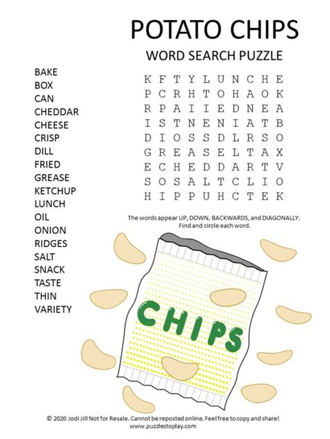 Potato chips word search puzzle - Puzzles to Play