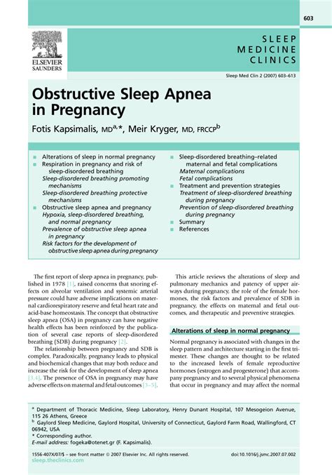 Pdf Obstructive Sleep Apnea In Pregnancy