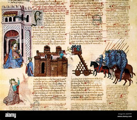 Siege Of Jerusalem Illuminated Manuscript Miniature From The 15th