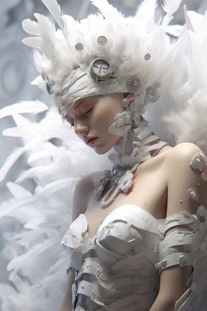 Premium AI Image A Woman With A White Feathered Headdress And A White