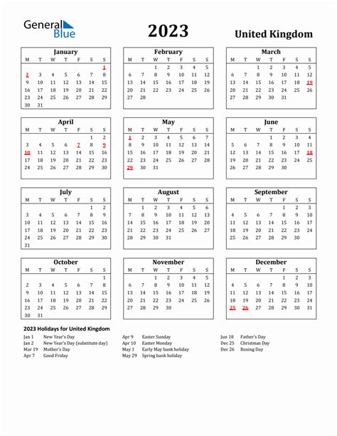 Free Printable 2023 United Kingdom Holiday Calendar