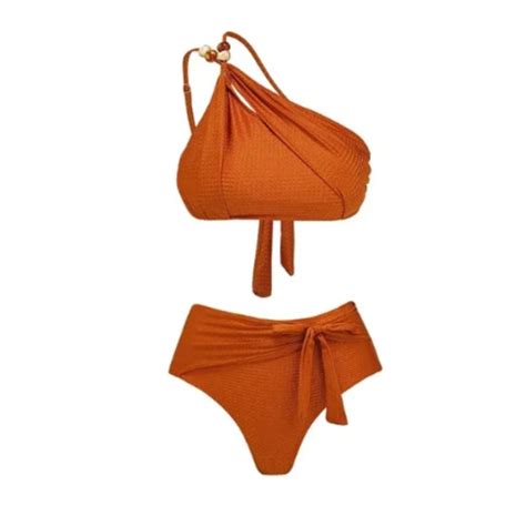 Buy Addery Beaded One Shoulder Bikini Top And Bottom With Sarong Set Of 3 Online