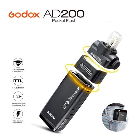 GODOX AD200 TTL 2.4G HSS 1/8000s Pocket Flash Light Double Head 200Ws with 2900mAh Lithium ...