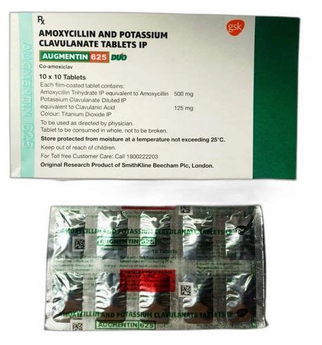 Amoxycillin 500mg Clavulanic Acid 125mg Tablets Augementin 625