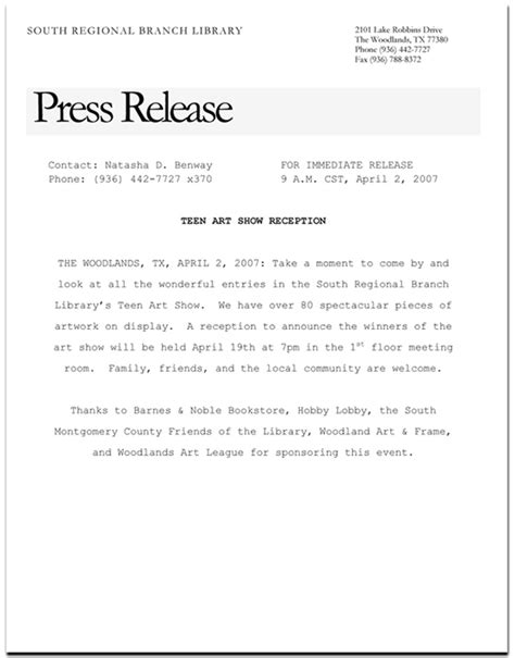 Artist Press Release Template