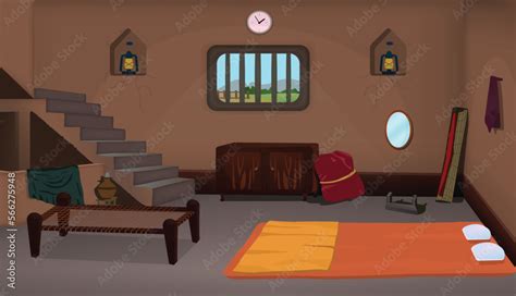 Village room inside cartoon background vector, Poor house room interior ...