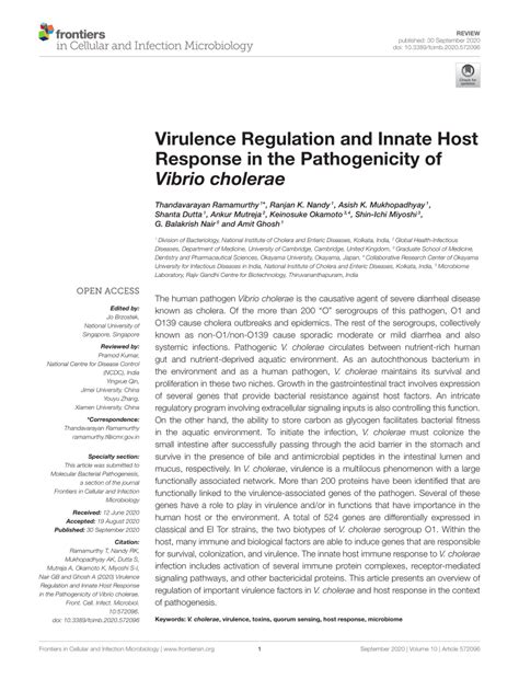 Pdf Virulence Regulation And Innate Host Response In The Pathogenicity Of Vibrio Cholerae