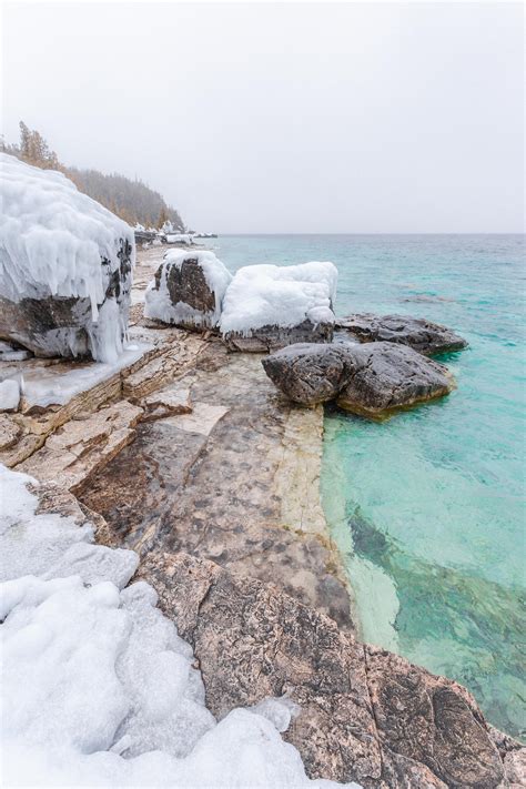 Winter along the shore of Bruce Peninsula National Park. Taken at the ...