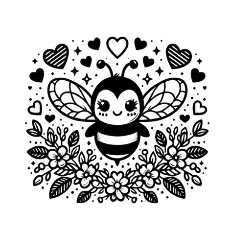 Premium Vector Hand Drawn Cute Bee In Floral Background