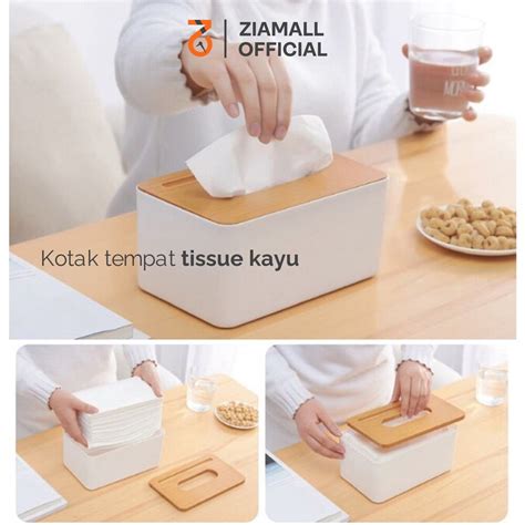 Jual Kotak Tisu Kayu Tempat Tissue Box Dengan Holder Smartphone