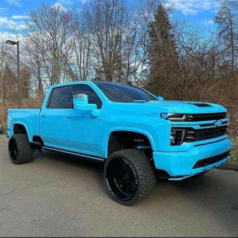 Bright Blue Lifted Chevy Truck