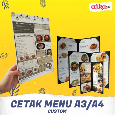 Jual Cetak Daftar Menu Makanan Minuman Cafe Custom A A Shopee Indonesia