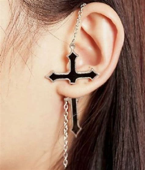 Gothic Cross Piercing Through Ear Earring Faux By Darkdreamuk £499