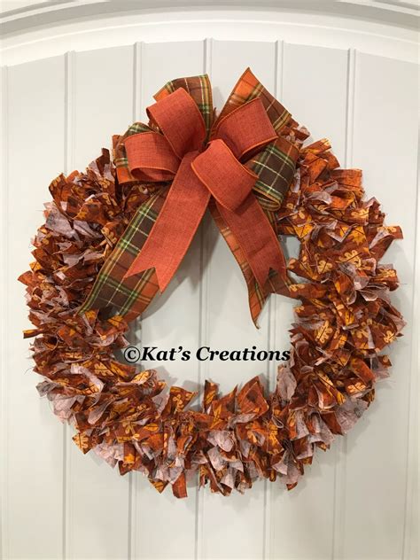 Fall Rag Wreath Autumn Decor Harvest Front Door Decorations Home Wreath