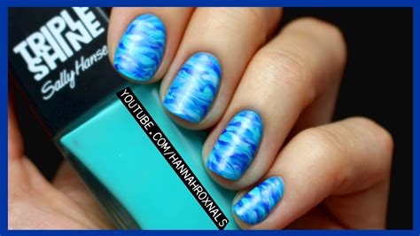 Easy Blue Ocean Nail Art With Just A Brush Youtube