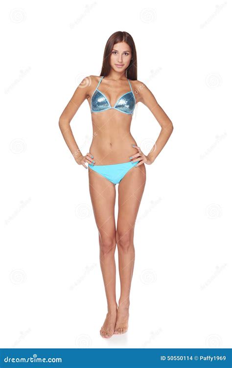 Mujer Delgada Hermosa Integral En Bikini Azul Foto De Archivo Imagen