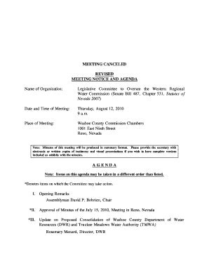 Meeting Canceled Revised Meeting Notice And Agenda Name Of Leg State Nv