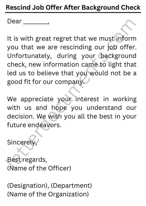 Rescind Job Offer After Background Check Letterdocuments