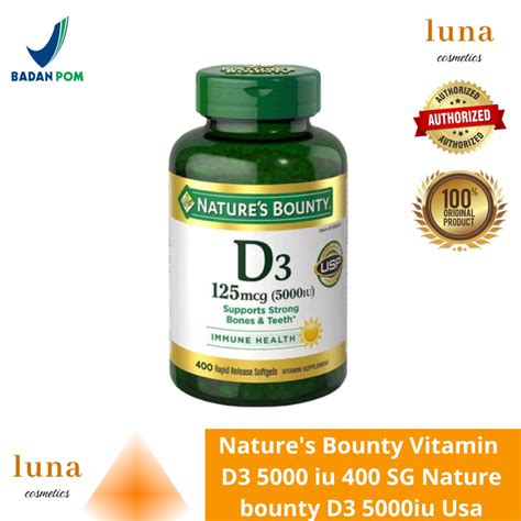 Jual Nature's Bounty Vitamin D3 5000 iu 400 SG Nature bounty D3 5000iu ...