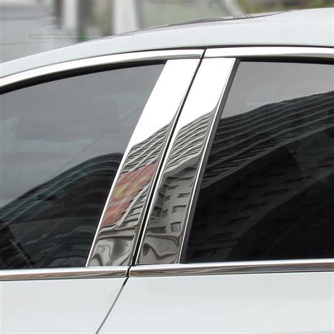 6pcs Chrome Car Door Window Center Middle Column B C Pillar Post Cover Trim Stainless Steel