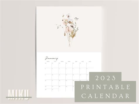 2023 Calendar Printable Portrait Floral Calender 2023 - Etsy Canada