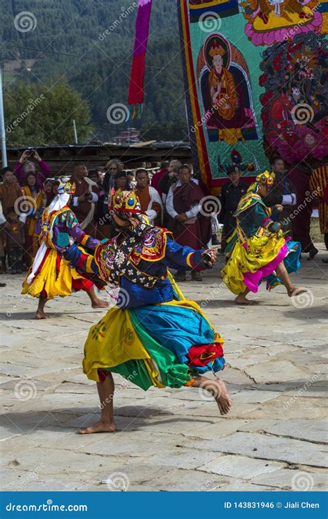 Cham Dance At Puja Dancers Move In Circle Bumthang Central Bhutan