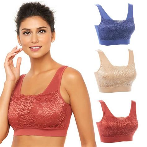 Rhonda Shear Lace Overlay 3 Pack Bra With Removable Pads Hsn 557604 Bras And Bra Sets