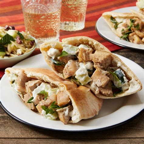 Recipe Greek Chicken Pitas With Cucumber And Orzo Feta Salad Blue Apron