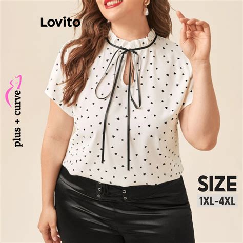 Lovito Blusa Plus Size Curva Elegante Fita De Bolinhas Para