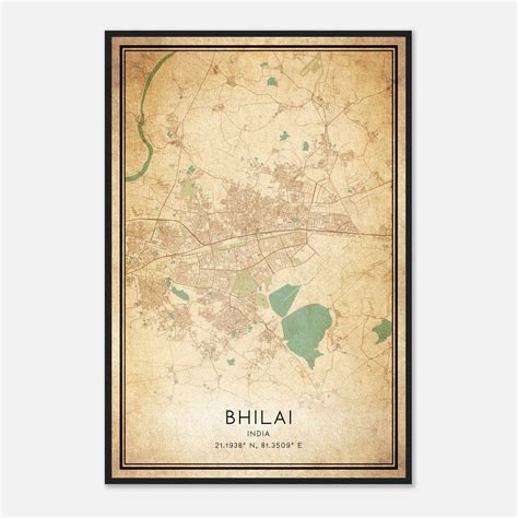 Vintage Bhilai India Map Poster, Bhilai City Road Wall Art Print ...