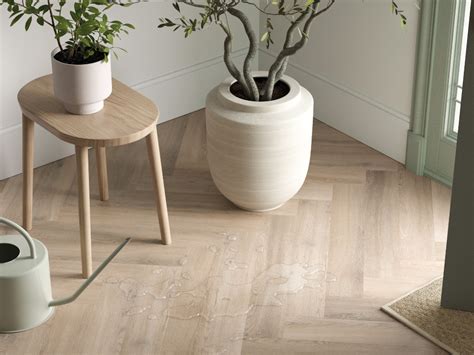 Naked Blond Oak Herringbone Vinyl Flooring Camaro Rigid Core Pur Polysales