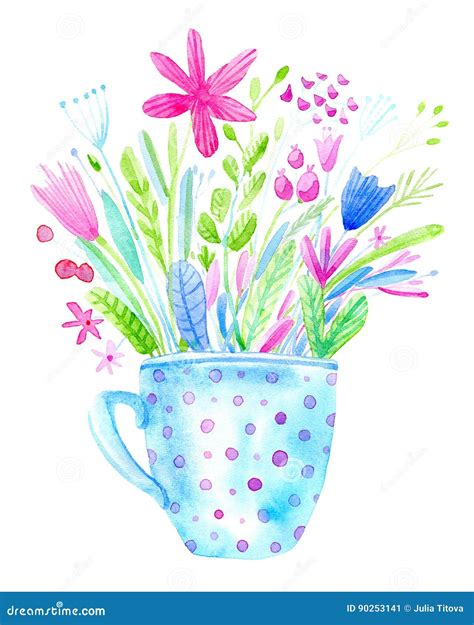 Bouquet Of Flowers In A Mug Stock Illustration Illustration Of Glass