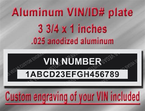 VIN PLATE Vehicle Identification Number Aluminum Id Tag With Custom