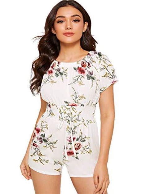 Buy Milumia Women Short Sleeves Floral Off The Shoulder Jumpsuits