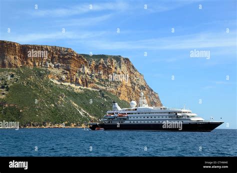 Cap Canaille Cliffs And Cruise Ship In The Bay Of Cassis Mediterranean