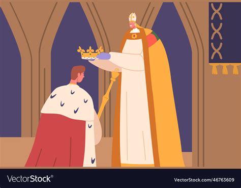 King kneels during coronation ceremony ruler Vector Image