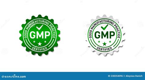 Gmp Good Manufacturing Practice Certified Label With Star And Check Icon Stock Vector